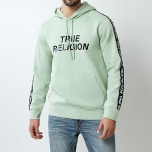 $119 TRUE RELIGION Pullover Hoodie Mens Large Frosty Green NWT